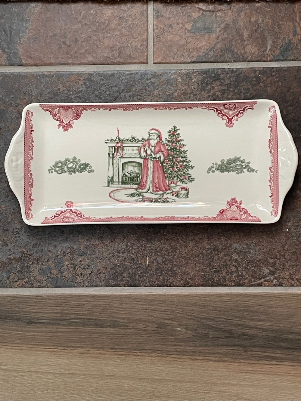 Johnson Brothers Old Britain Castles Pink Christmas Rectangle Platter 15.25in